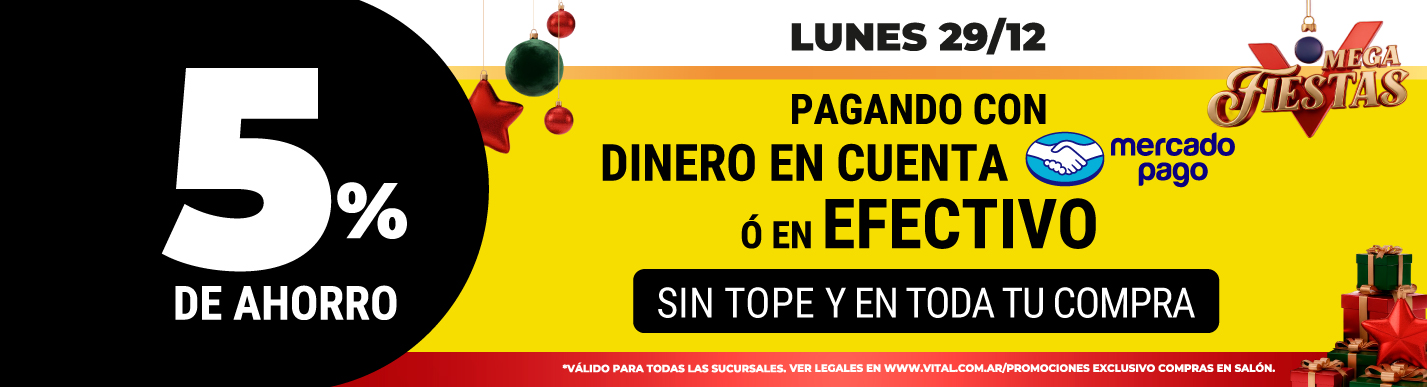 Mercado Pago – LUNES 29.12 – 5%OFF